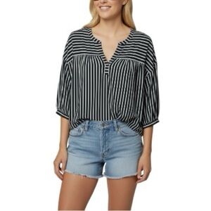 Style & Co. Split neck Black and White Striped Women's Top Blouse XXL